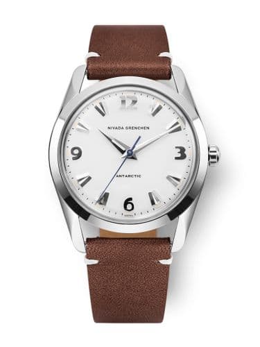 Nivada Grenchen Antarctic 35 White - White Luminova / Stainless Steel / Brown - White