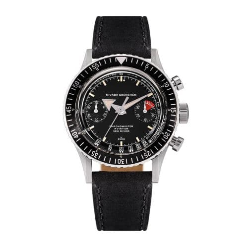 Nivada Grenchen Chronomaster Aviator Sea Diver Manual Stainless Steel / Black / Black Leather