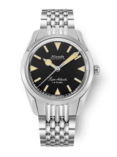 Nivada Grenchen Super Antarctic 35 Black - Beige Luminova / Stainless Steel / Beads of Rice