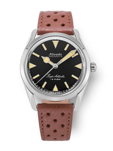 Nivada Grenchen Super Antarctic 35 Black - Beige Luminova / Stainless Steel / Brown Racing