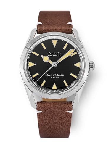 Nivada Grenchen Super Antarctic 35 Black - Beige Luminova / Stainless Steel / Brown - White