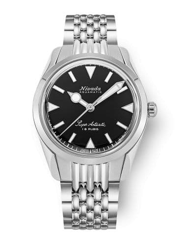 Nivada Grenchen Super Antarctic 35 Black - White Luminova / Stainless Steel / Beads of Rice