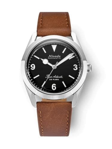 Nivada Grenchen Super Antarctic 3.6.9. Black - No Vintage Effect / Stainless Steel / Brown