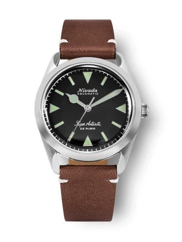 Nivada Grenchen Super Antarctic Black - Green Luminova / Stainless Steel / Brown - White