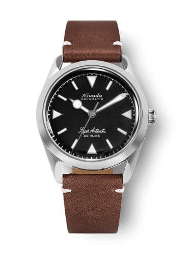 Nivada Grenchen Super Antarctic Black - White Luminova / Stainless Steel / Brown - White