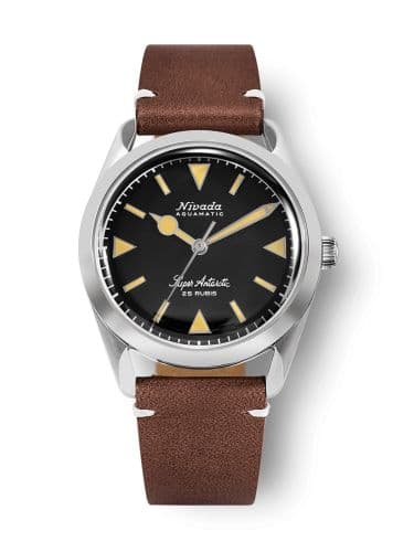 Nivada Grenchen Super Antarctic Black - Yellow Luminova / Stainless Steel / Brown - White