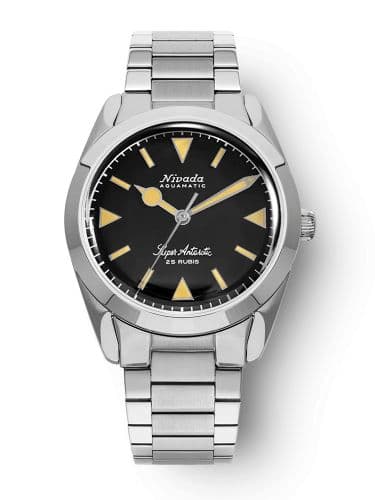 Nivada Grenchen Super Antarctic Black - Yellow Luminova / Stainless Steel / Flat Link