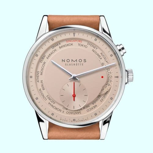 Nomos Glashütte Zürich Weltzeit Red Dot Salmon