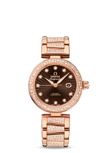Omega LadyMatic Co-Axial 34 Red Gold / Diamond / Brown / Diamond Bracelet