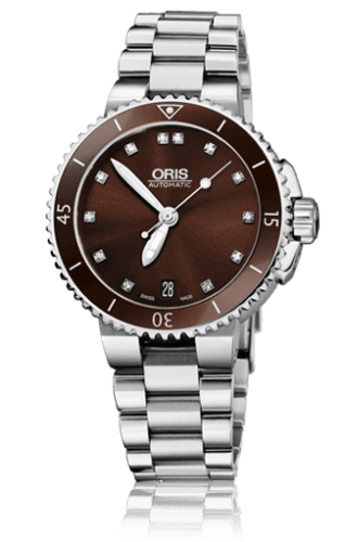 Oris Aquis Date Diamonds 36 Stainless Steel / Brown - Diamond / Bracelet