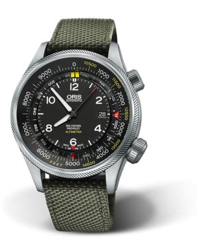 Oris Big Crown ProPilot Altimeter Feet / Green Textile