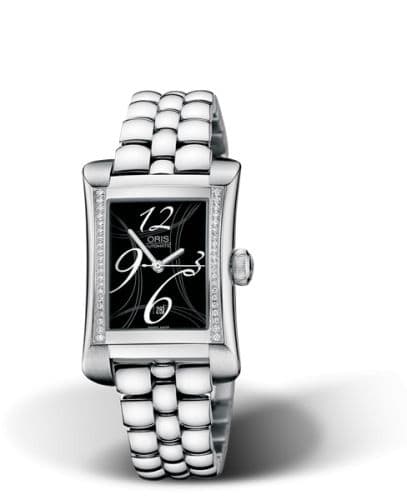 Oris Rectangular Date Diamonds 25.9 Stainless Steel / Black / Bracelet