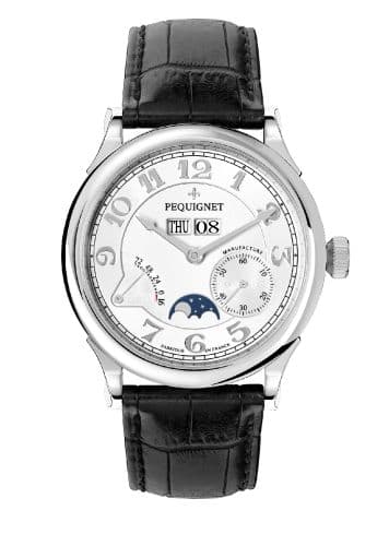 Pequignet Paris Royal Moonphase Silver Numerals / Black Strap