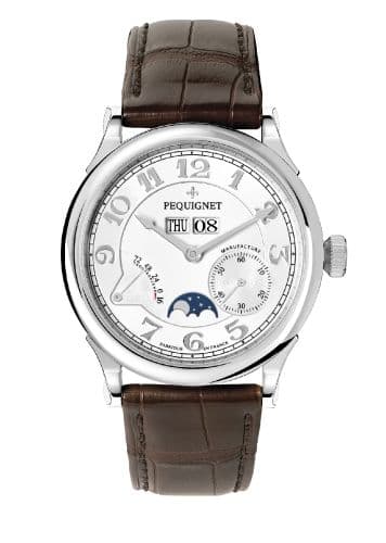 Pequignet Paris Royal Moonphase Silver Numerals / Brown Strap