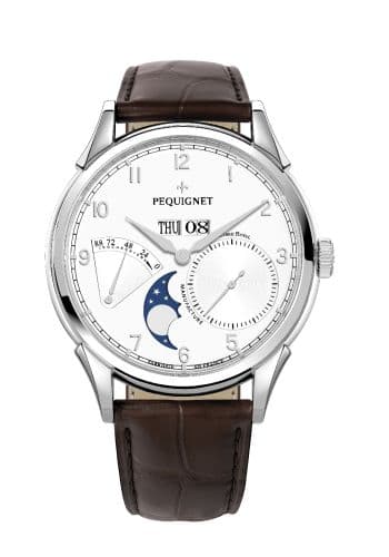 Pequignet Royale Grand Sport Moonphase Silver Numerals / Brown Strap