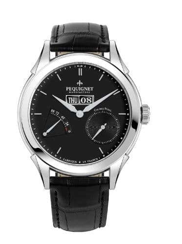 Pequignet Rue Royale Day Date Stainless Steel / Black / Black Alligator