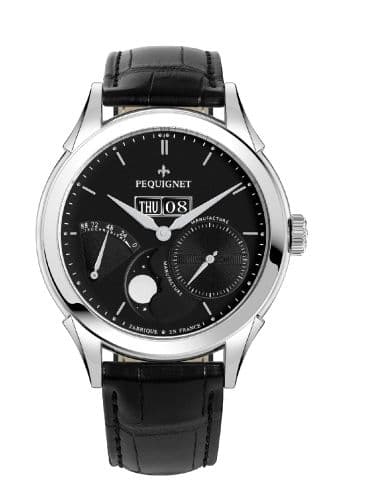 Pequignet Rue Royale Moonphase Stainless Steel / Black / Black Alligator