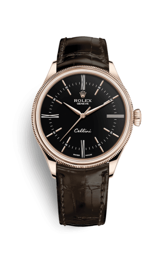 Rolex Cellini Time Everose / Black / Alligator Brown