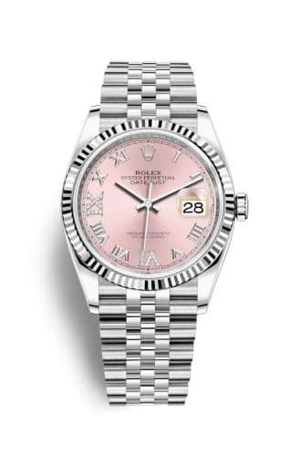 Rolex Datejust 36 Stainless Steel / Fluted / Pink Roman-Diamonds / Jubilee
