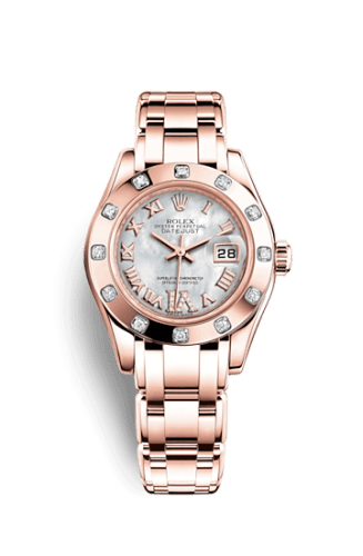 Rolex Datejust Pearlmaster 29 Everose 12 Diamond Mother of Pearl Roman
