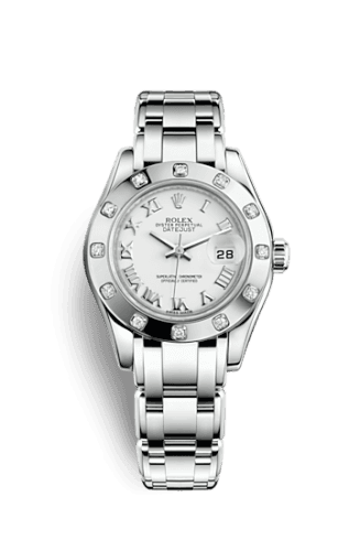 Rolex Datejust Pearlmaster 29 White Gold 12 Diamond White Roman