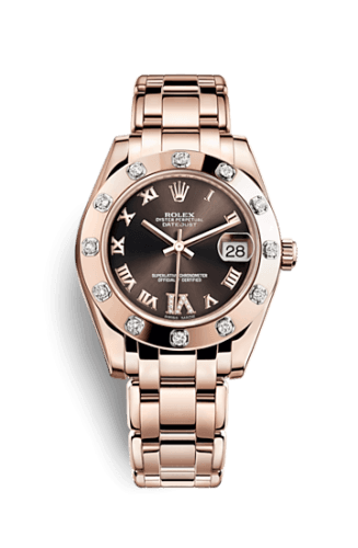 Rolex Datejust Pearlmaster 34 Everose 12 Diamond Chocolate Roman