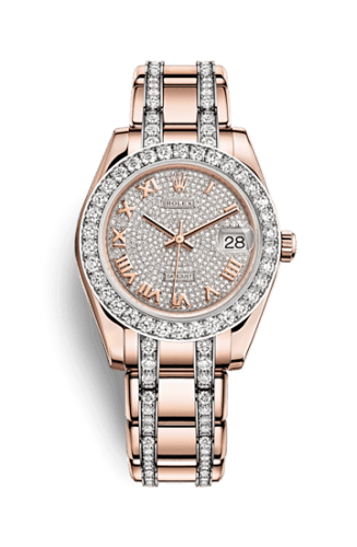 Rolex Datejust Pearlmaster 34 Everose Diamond Paved Roman