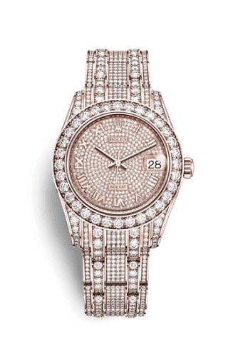 Rolex Datejust Pearlmaster 34 Everose Diamond / Paved Roman