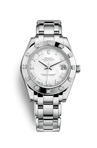 Rolex Datejust Pearlmaster 34 White Gold 12 Diamond White Roman