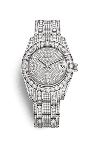 Rolex Datejust Pearlmaster 34 White Gold Diamond / Paved Roman