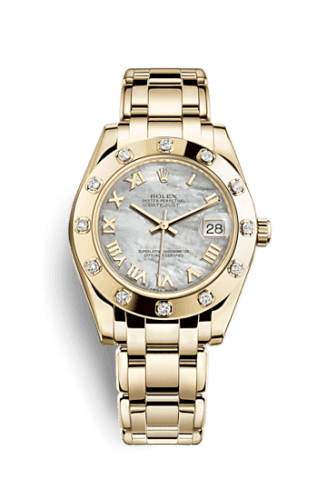 Rolex Datejust Pearlmaster 34 Yellow Gold 12 Diamond Mother of Pearl Roman