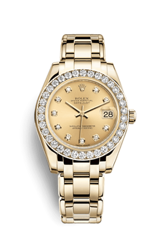 Rolex Datejust Pearlmaster 34 Yellow Gold Diamond Champagne Diamonds