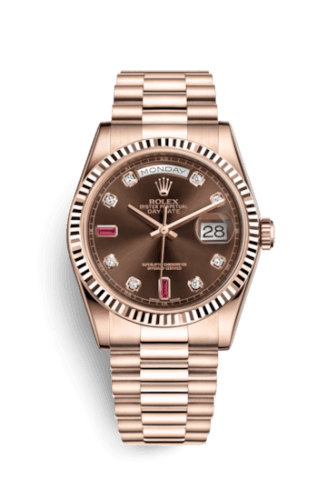 Rolex Day-Date 36 Everose Fluted / President / Chocolate Diamonds Rubies