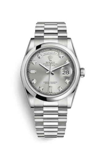Rolex Day-Date 36 Platinum Domed / President / Silver Diamond