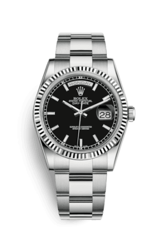 Rolex Day-Date 36 White Gold Fluted / Oyster / Black