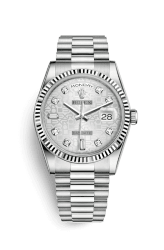 Rolex Day-Date 36 White Gold Fluted / President / Silver Computer