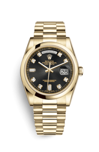 Rolex Day-Date 36 Yellow Gold Domed / President / Black Diamonds