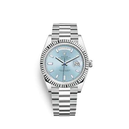 Rolex Day-Date 40 Platinum - Fluted / Ice Blue - Baguette