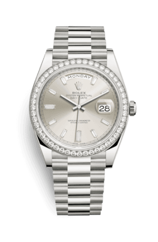 Rolex Day-Date 40 White Gold - Diamond / Silver - Baguette