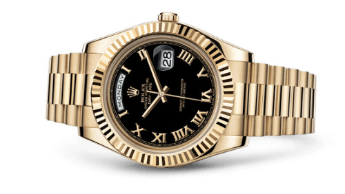 Rolex Day-Date II Yellow Gold Fluted Black Roman