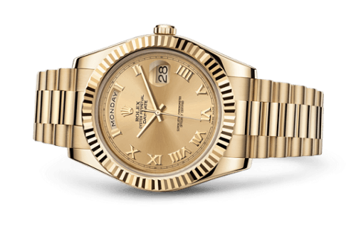 Rolex Day-Date II Yellow Gold Fluted Champagne Roman