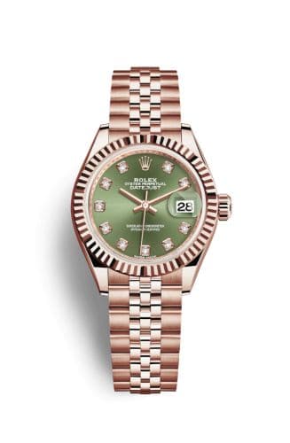 Rolex Lady-Datejust 28 Everose Fluted / Jubilee / Olive Green Diamond