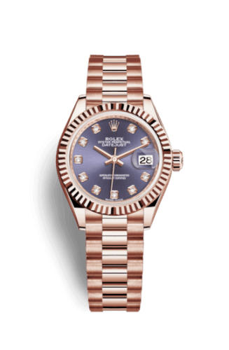 Rolex Lady-Datejust 28 Everose Fluted / President / Aubergine Diamond