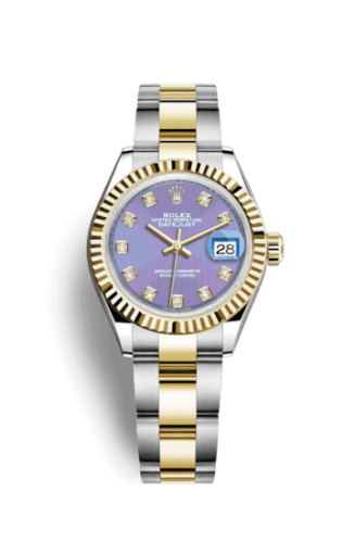Rolex Lady-Datejust 28 Rolesor Yellow Fluted / Oyster / Lavender Diamond