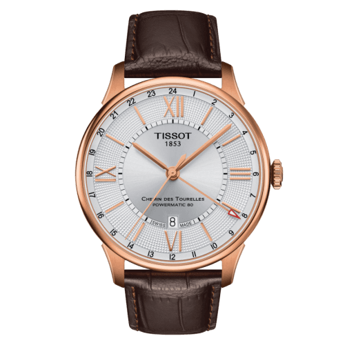 Tissot Chemin Des Tourelles Powermatic 80 GMT 42 Rose Gold PVD / Silver / Strap