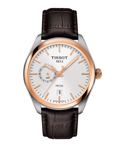 Tissot PR 100 39 Dual Time Stainless Steel / Yellow Gold / Silver / Strap