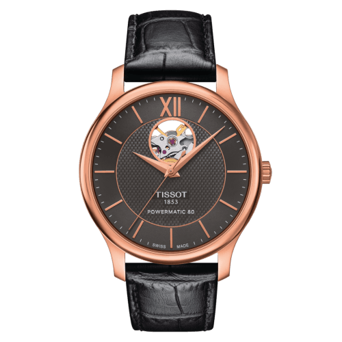 Tissot Tradition Powermatic 80 Open Heart 40 Rose Gold / Grey / Strap