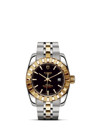Tudor Classic 28 Stainless Steel / Yellow Gold / Fluted / Black / Bracelet