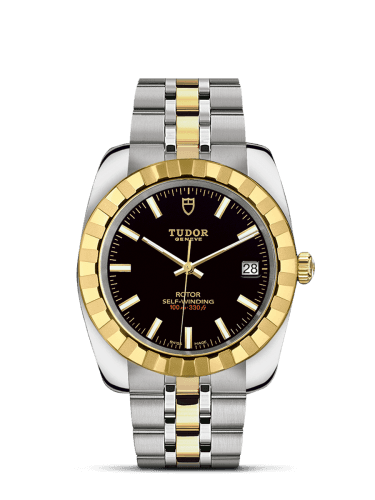 Tudor Classic 38 Stainless Steel / Yellow Gold / Fluted / Black / Bracelet