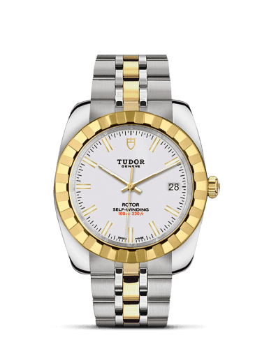 Tudor Classic 38 Stainless Steel / Yellow Gold / Fluted / White / Bracelet